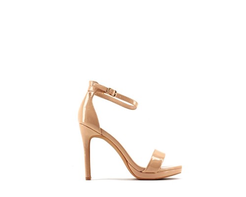 Sandalia Tacón Fino Alto Efecto Charol